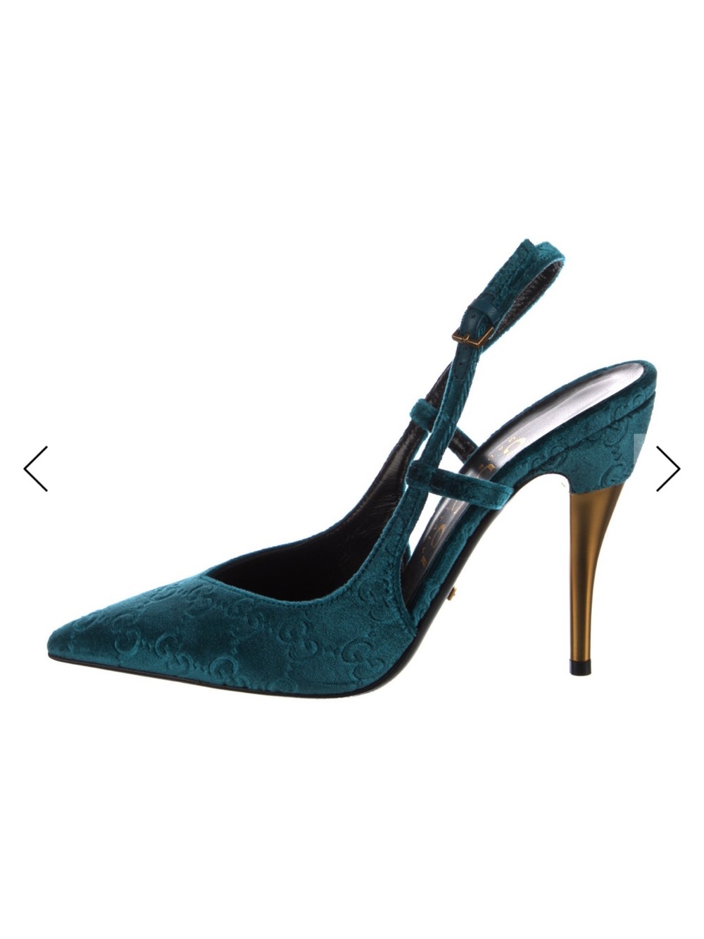 Gucci Teal Embossed Velvet Slingback Heels - Picture 6 of 6